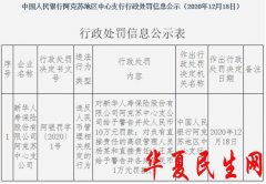         新华保险阿克苏中支违法遭罚 违反人民币管理相关规定