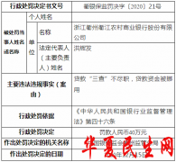         浙江衢州衢江农商行违法遭罚40万元 贷款资金被挪用